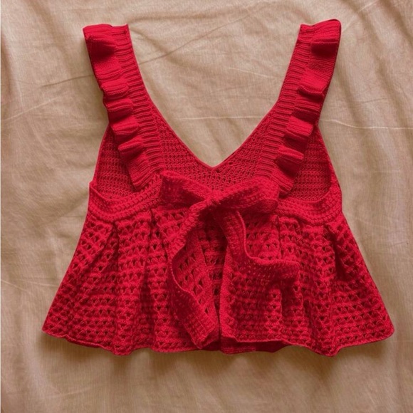 Red Crochet Ruffle Top - Picture 2 of 2